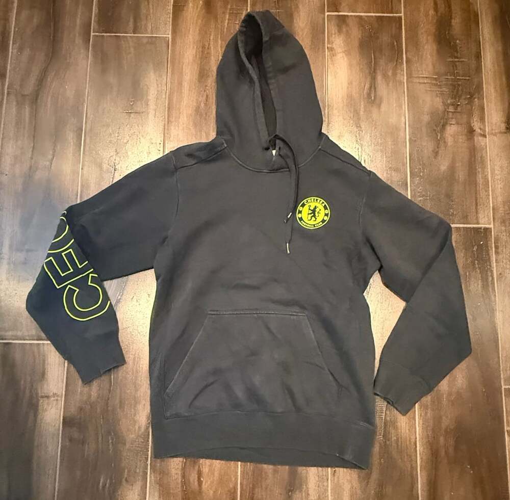 Adidas Chelsea FC Hoodie Size S Black Neon Yellow CFC Soccer Sweatshirt